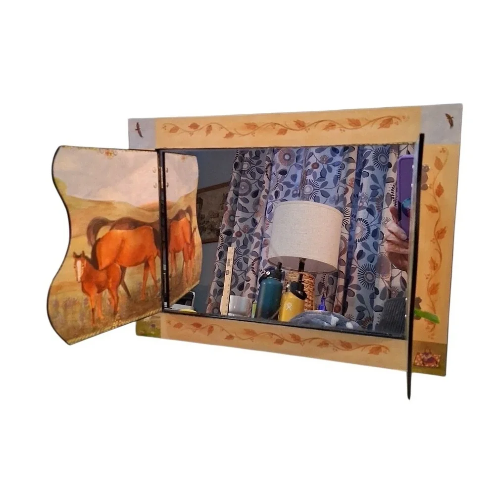 Farm Scene Horses Barn Meadow Hangable or Tabletop Mirror w/Doors 14
